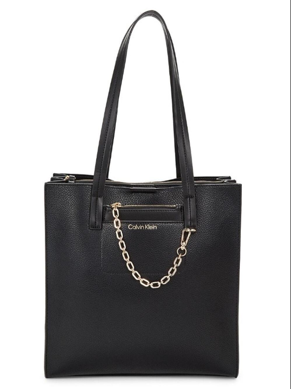 Calvin Klein Anya Signature Chain Black Faux Leather Purse Tote Shoulder Bag OS